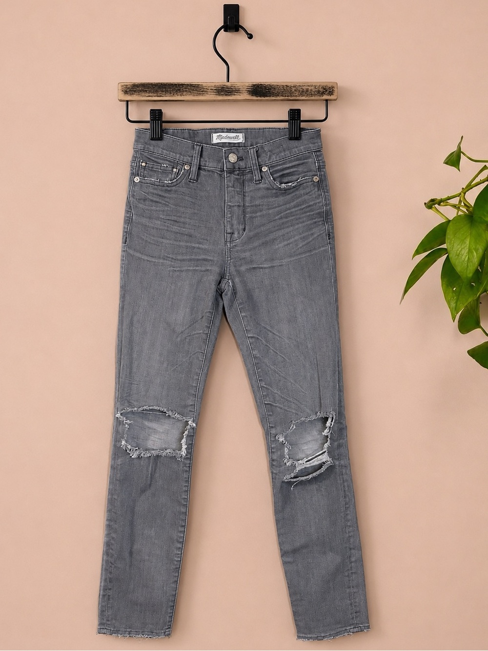 Madewell High Riser Skinny Jeans Distressed Gray Denim Size 24